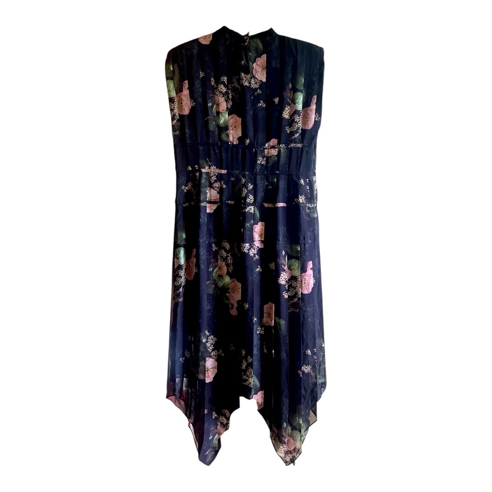 RARE All Saints Coco Asago dress — black floral pleated midi asymmetric NWT - Picture 6 of 15
